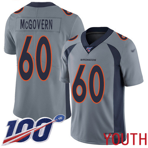Youth Denver Broncos #60 Connor McGovern Limited Silver Inverted Legend 100th Season Football NFL Jersey->youth nfl jersey->Youth Jersey